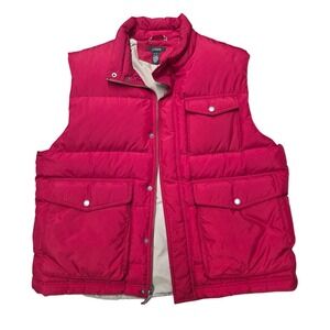 Vtg J Crew Red Down Puffer Vest Mens XL Quilted Pockets Zip Front Insulated